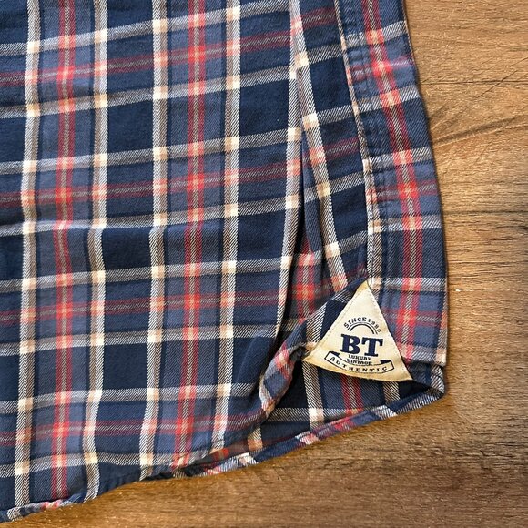 Boston Traders Casual Button Down Mens M Blue Pink Plaid Rugged Flannel Shirt - Picture 4 of 6